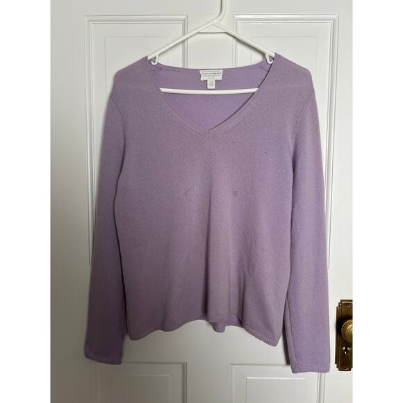 Charter Club Women's P M 100% Cashmere Sweater Purple V Neck Academia FLAWS - Picture 1 of 11